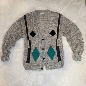 Vintage Sir Beau Western Gray Cardigan with Geometric Patterns Size Large